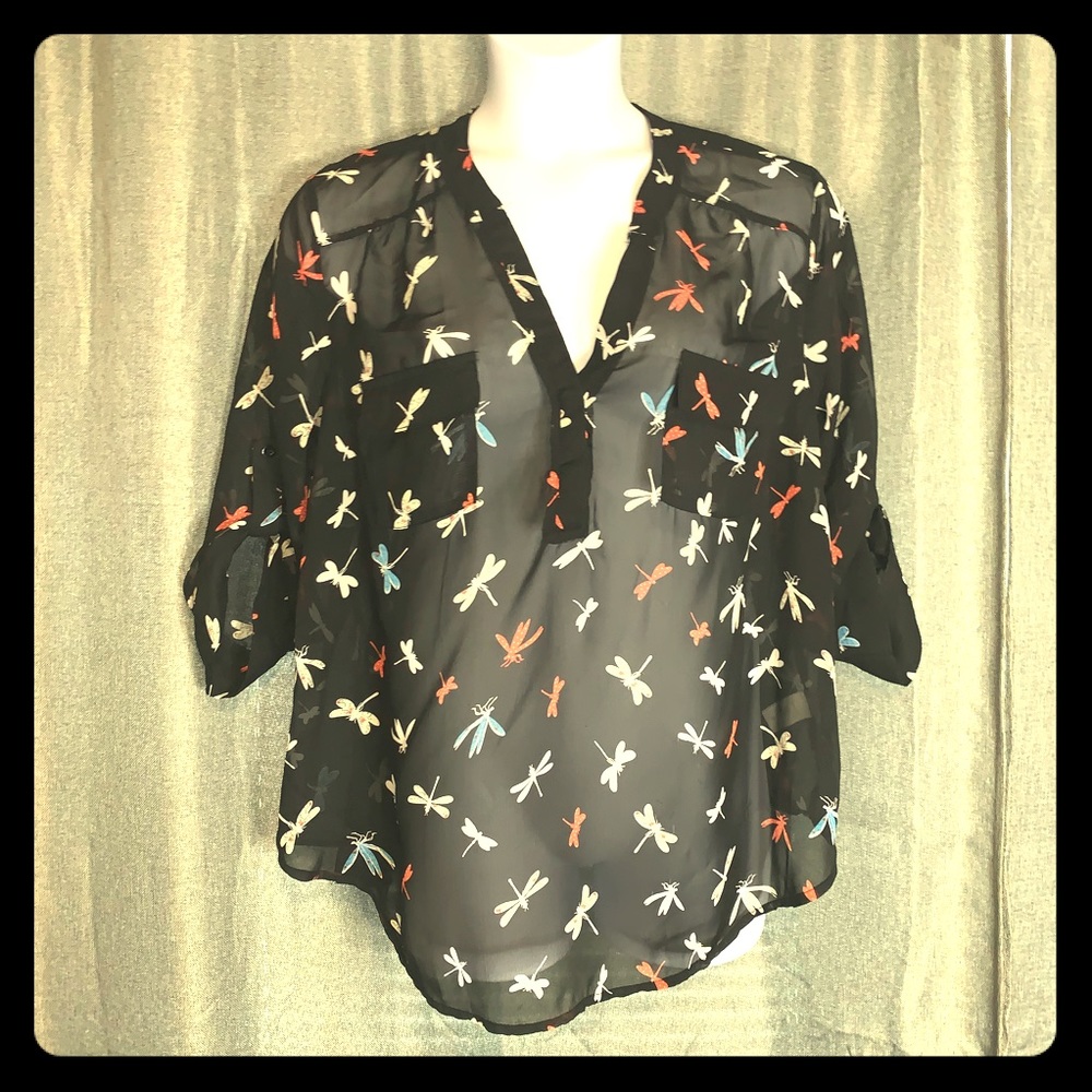 Cute dragonfly sheer blouse